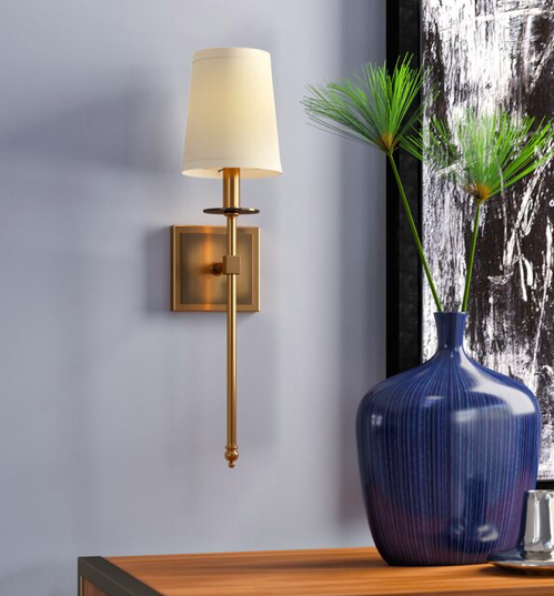 Langley Street Long Brass Gold Sconce with shade