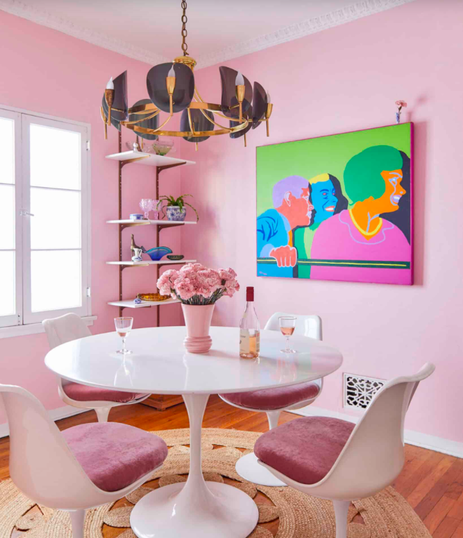 pale pink dining room mcm