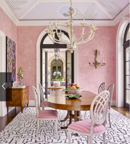 pink dining room Inspo and black accents