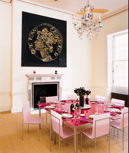 pink dining room chairs and table