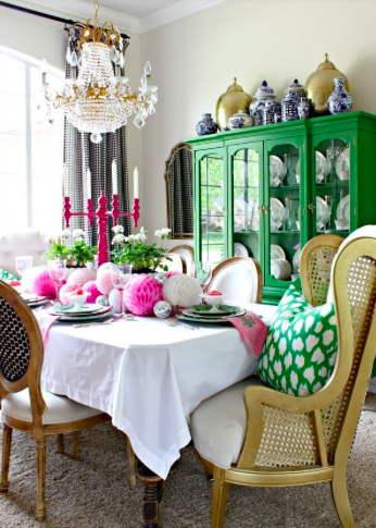 Pink And Green Dining Rooms You Wont, Pink Dining Room Table Decor