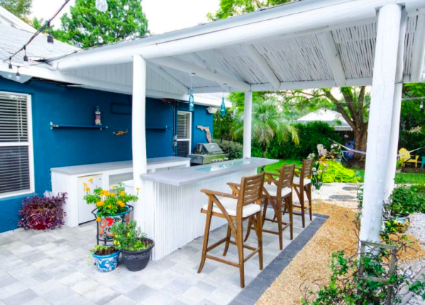 blue and white outdoor bar