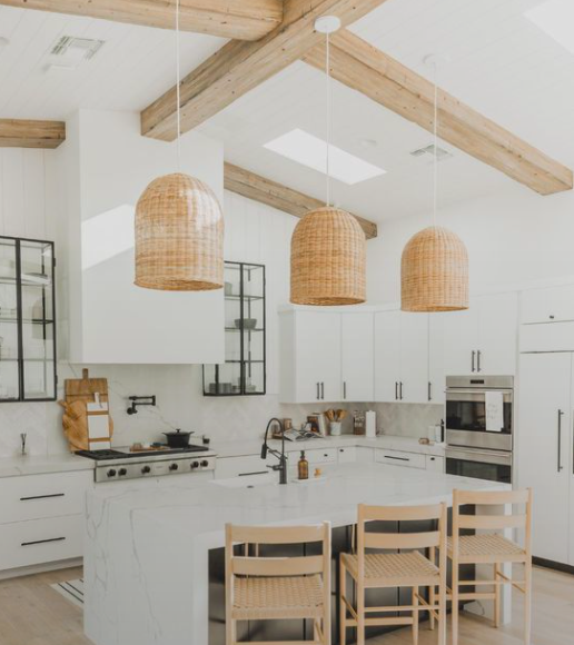 Central beams in kitchen interior ceiling design photos