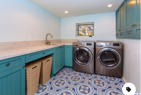teal and blue laundry room