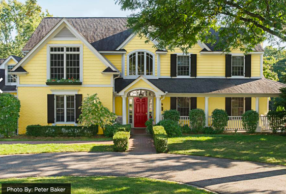 yellow exterior paint color Cottage Yellow by Glidden