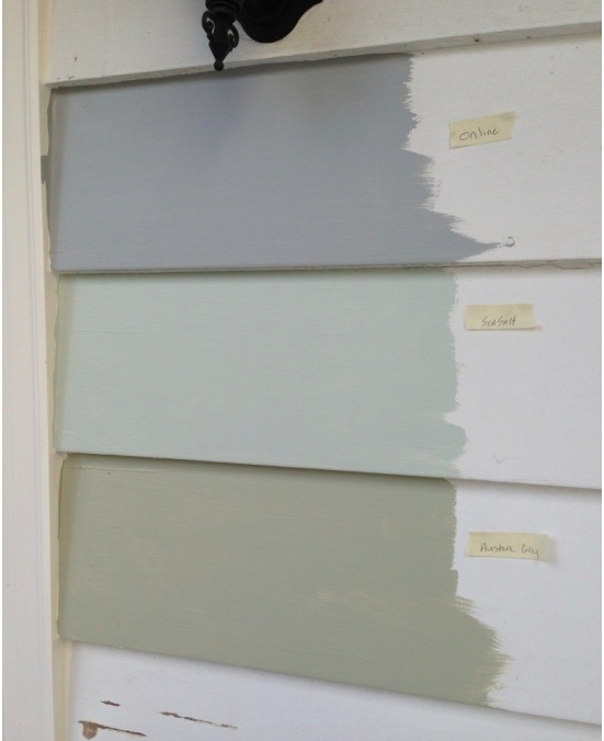 paint samples on exterior house including austere gray