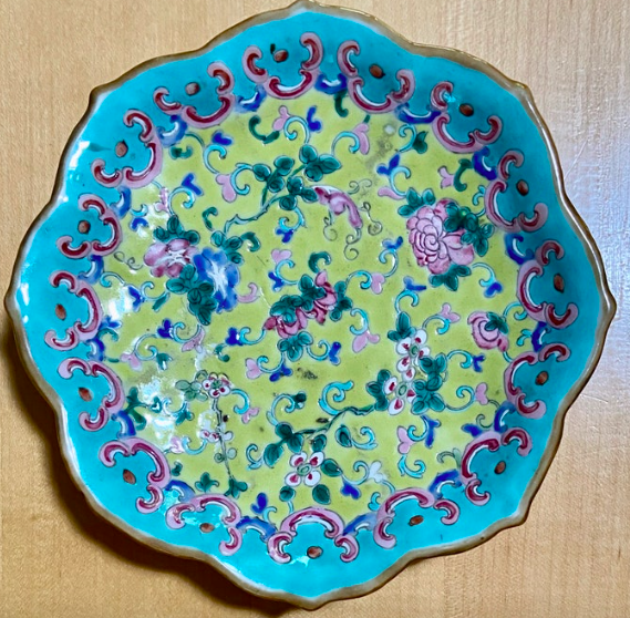 teal and yellow chinese bowl