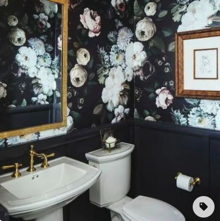 floral wallpaper moody bathroom