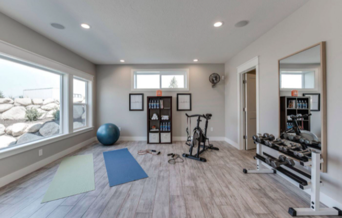 grey laminate flooring workout room
