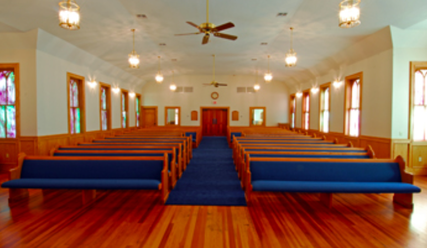 light and bright small church interior