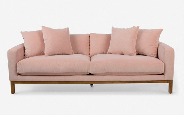 pink velvet sofa mid century modern