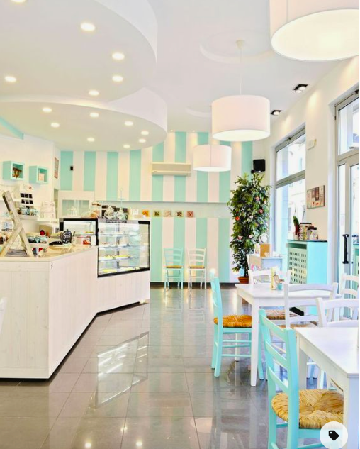 striped bakery interior