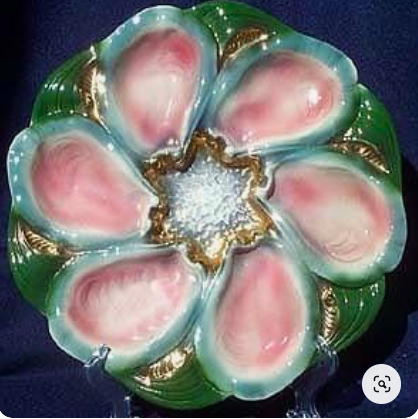 pink and teal green oyster plate