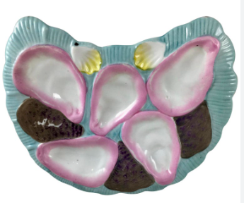 teal pink crescent moon oyster plate