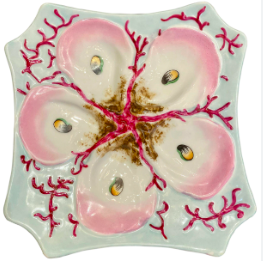 square oyster plate with coral